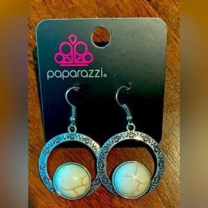 Paparazzi Earrings, silver toned with white stone